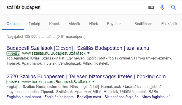 AdWords hirdetés hoteleknek