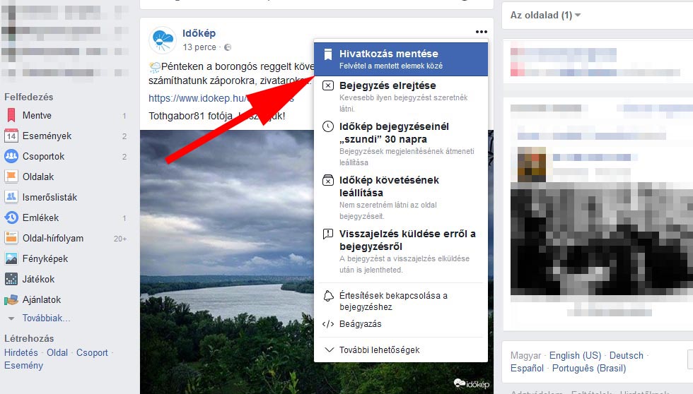 Facebook bejegyzés mentése későbbre