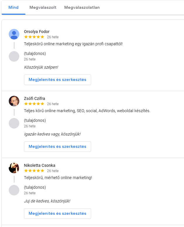 A Google cégem rendszer vélemények kezelése