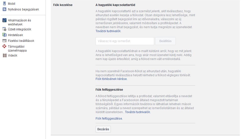 FACEBOOK FIÓK HAGYATÉKOLÁSA