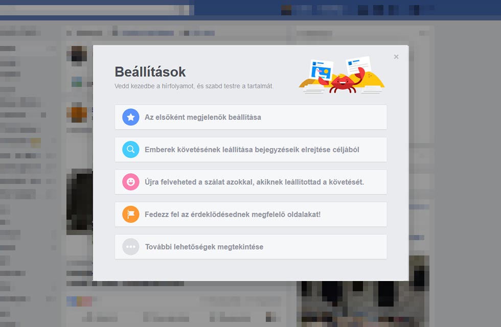 Facebook hirfolyam beállítások