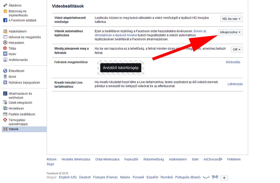 Facebook videók automatikus elindításának letiltása