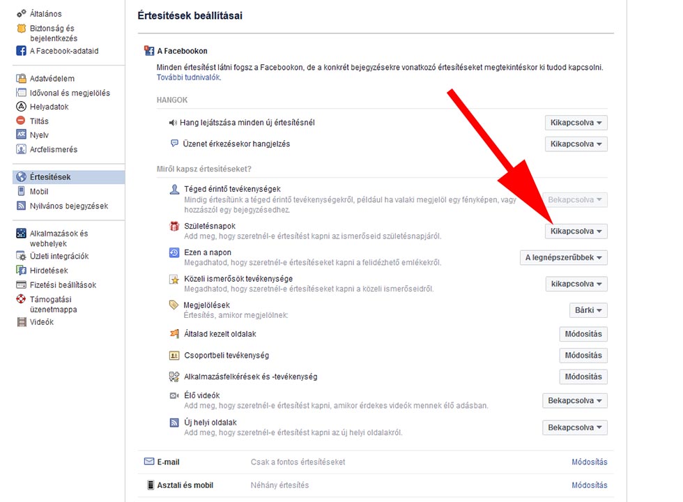Facebook születésnapi köszöntők kikapcsolása