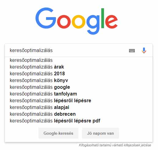 SEO alapú kulcsszókutatás a Google keresőt használva