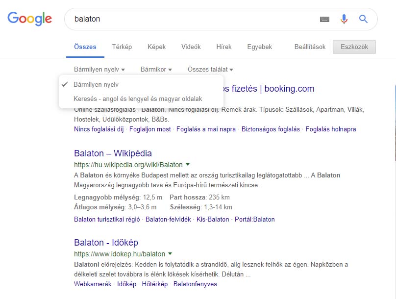 Nyelvváltás a Google keresésben