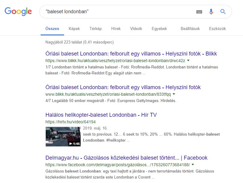 Pontos egyezésű keresés a Googleben