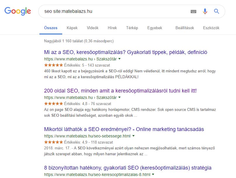 Keresés egy bizonyos webhelyen a Googleben