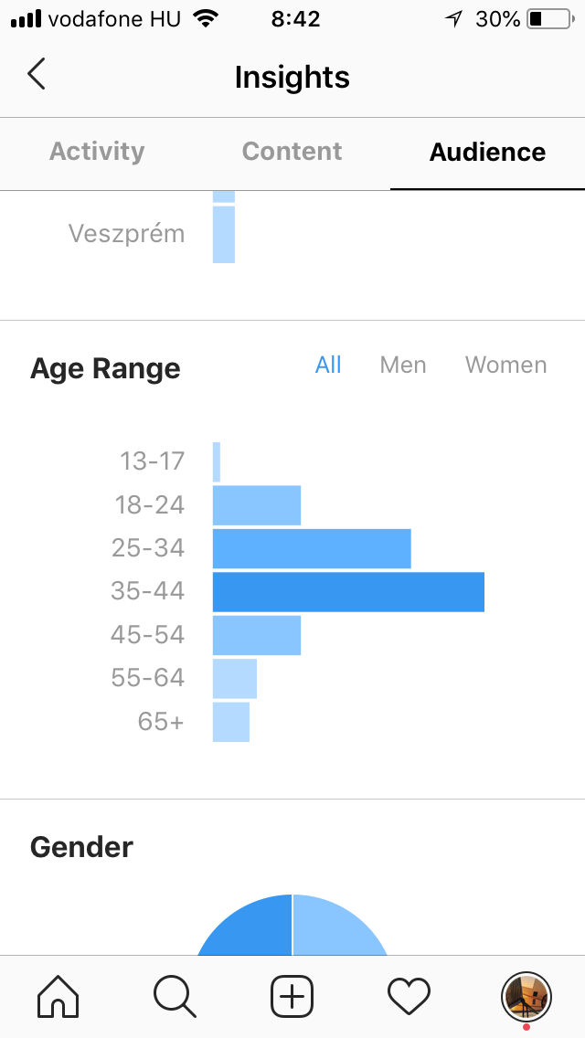 Instagram analitika: életkori eloszlás